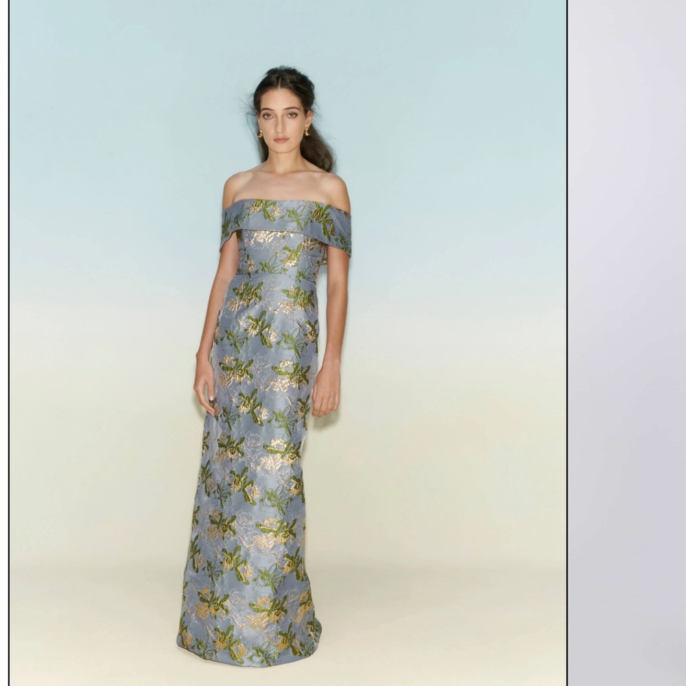 Markarian Clover Metallic Brocade Column Gown
